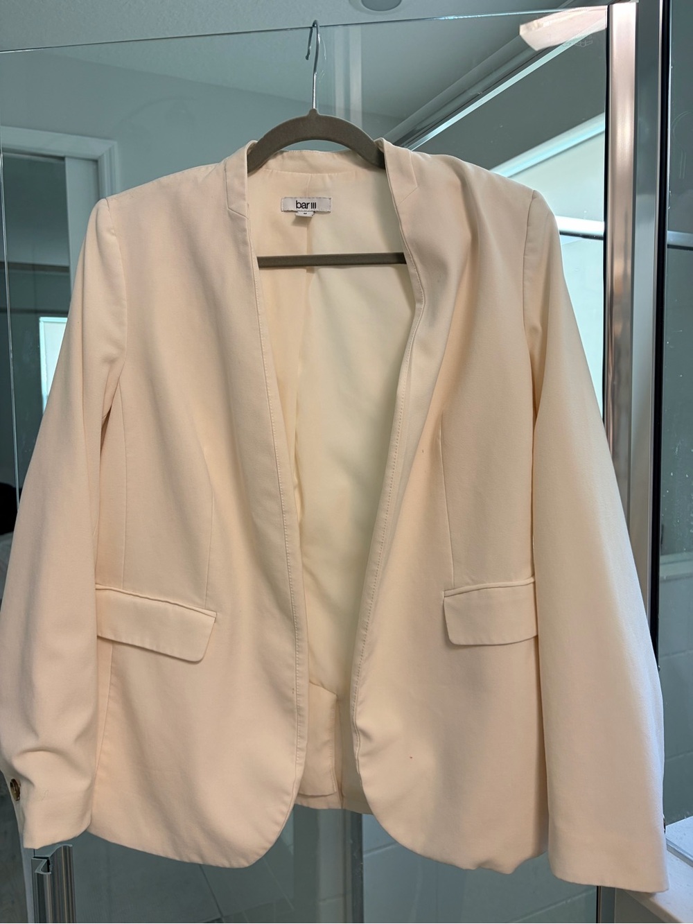 Bar III Cream Open Blazer with Flap Pockets